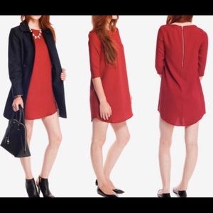 3/4 sleeve red shift dress